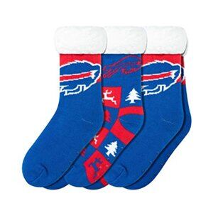NWT FOCO 3 pack NFL (Buffalo Bills) Footy Slippers Non-Skid Bottoms Wmns 6-10